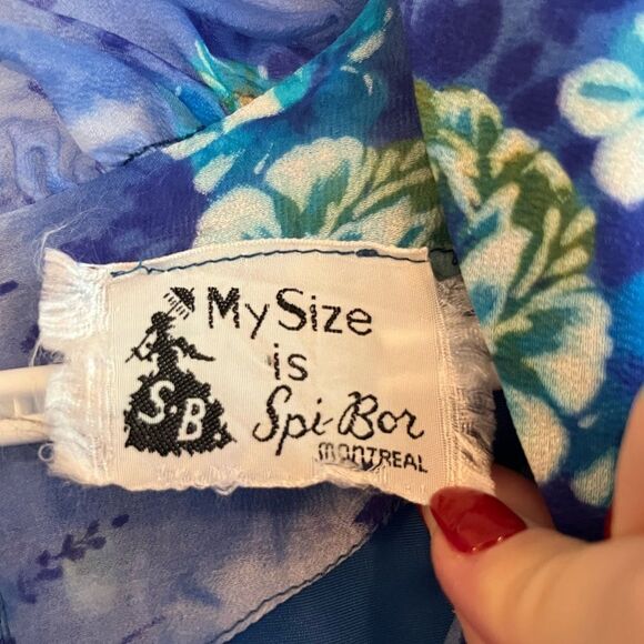 Vintage 60s Missy Matron Spi Bor maxi floral blue bell dress - Picture 10 of 13